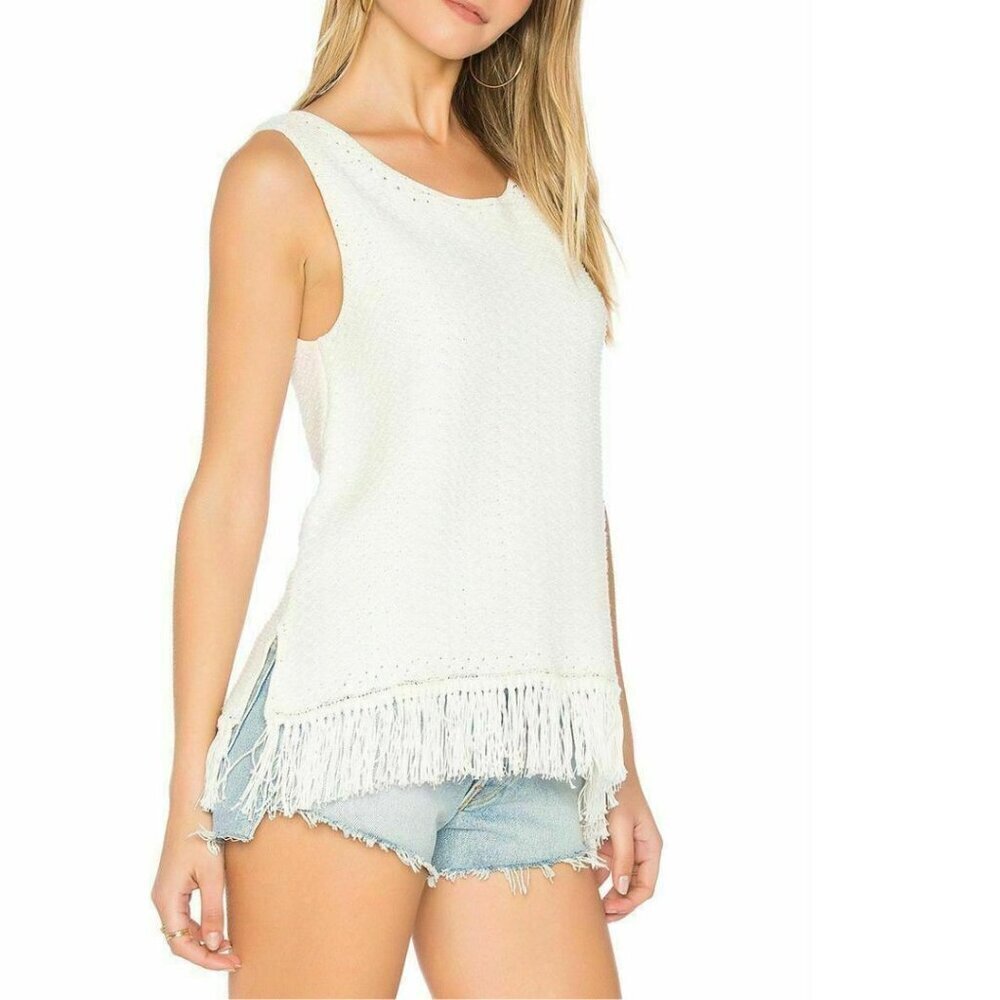 Joie Fringed Tank Top Womens XS Extra Small Ivory Sleeveless Cotton Nariko